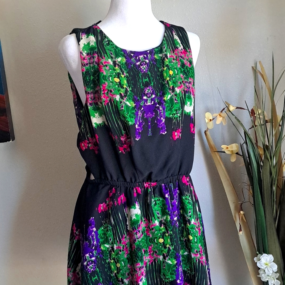 W118-Walter Baker Floral Print Dress in Size Small Side & Back Key Asymmetrical